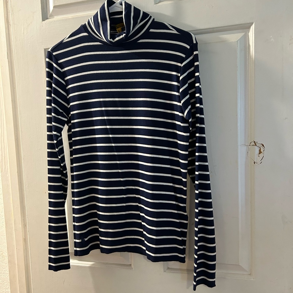 Polo by Ralph Lauren Navy and White Striped Turtleneck Top